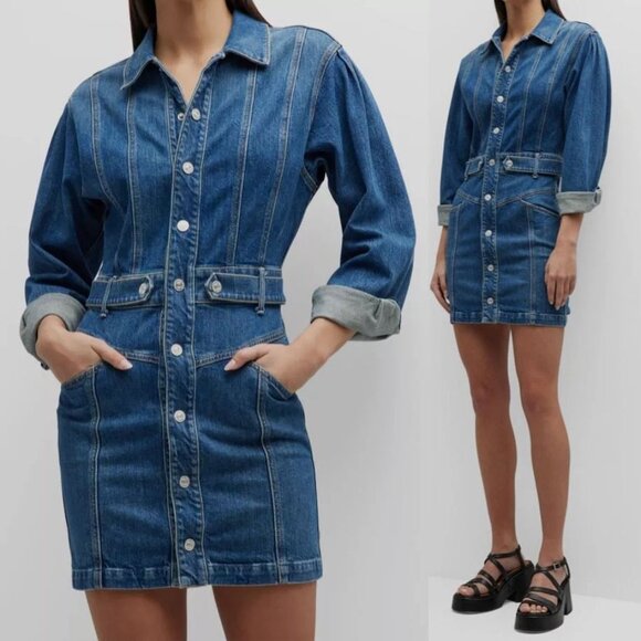 Mother Superior Women's S The Batwing Cinch Waist Mini Denim Dress Beer Me $525 - Picture 1 of 16